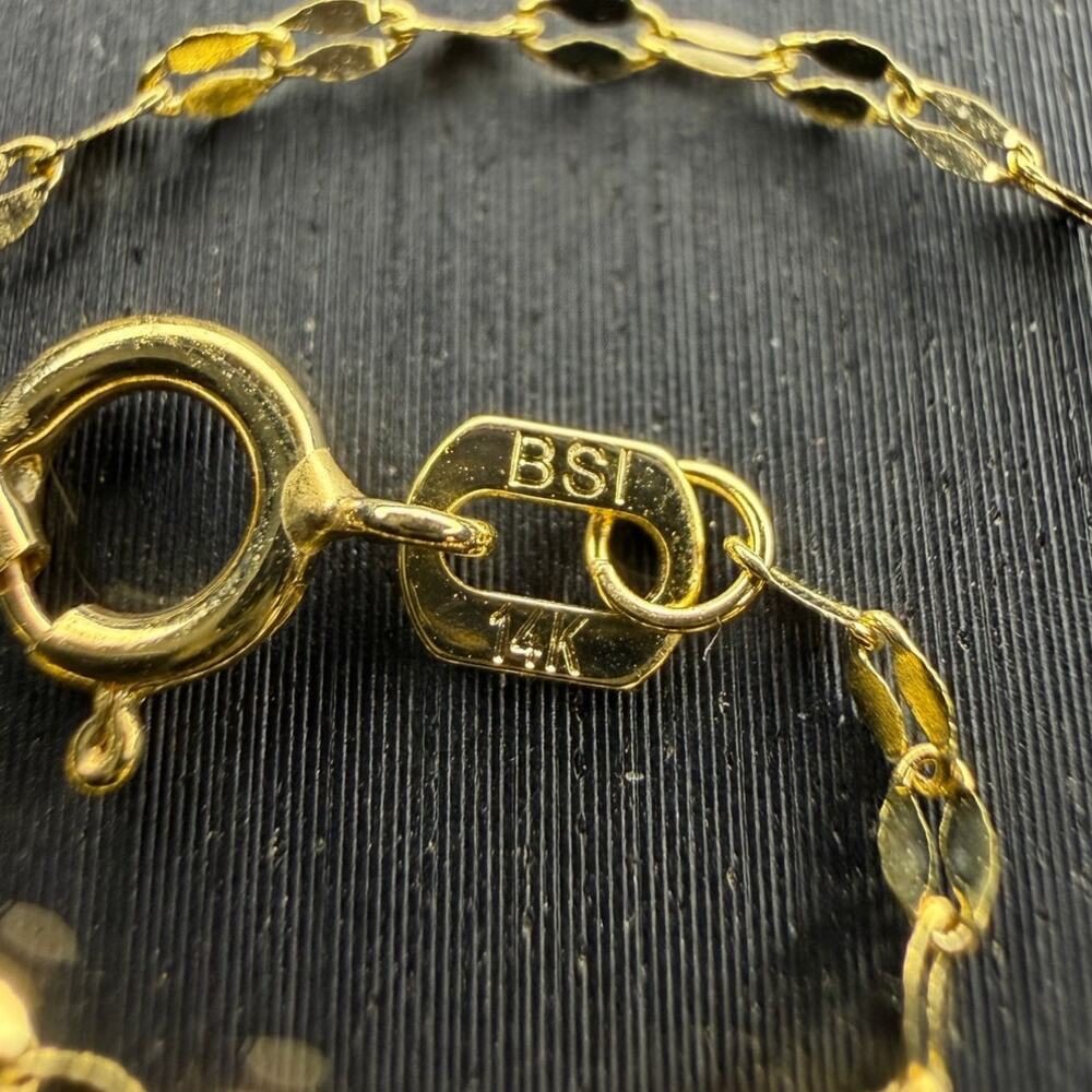 Solid 14k Italian Yellow Gold Mirror Link Bracelet 6.5" Long 1.5mm Wide - Picture 3 of 6